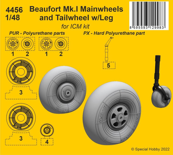 4456 Bristol Beaufort Mk.I main wheels (ICM) 1/48 By CMK