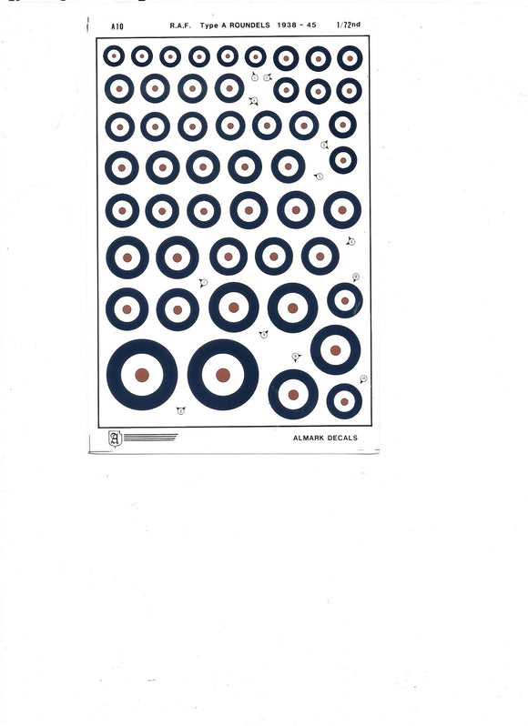 A10 R.A.F. Type A Roundels 1938-45 1/72 by ALMARK