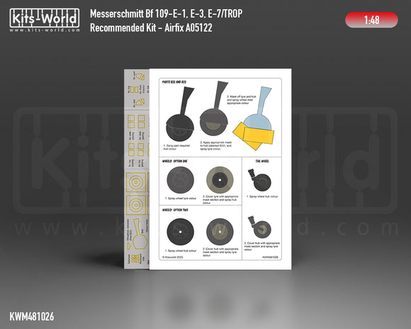 KWM481026 Messerschmitt Bf 109E Canopy and Wheel Mask 1/48 by KITS-WORLD