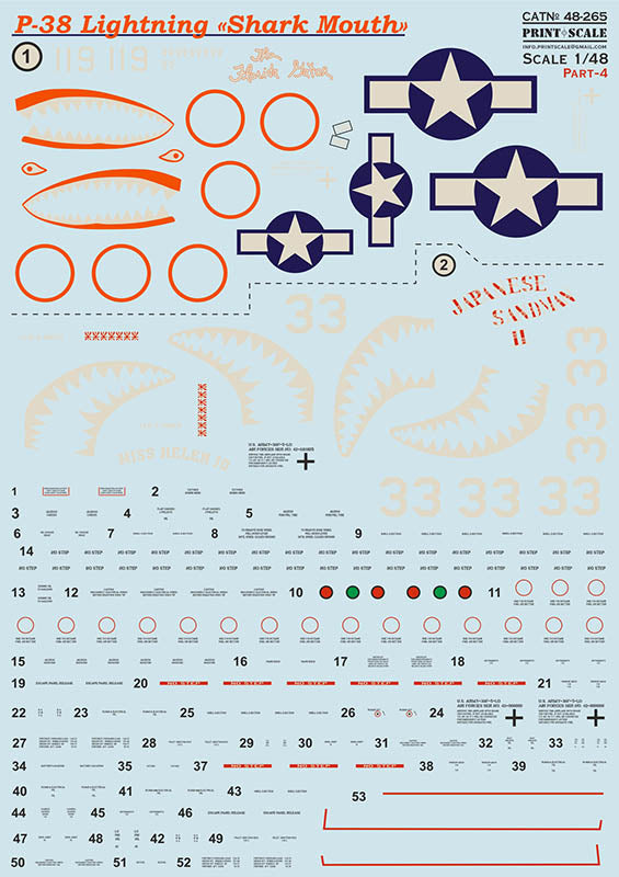 48-265 Lockheed P-38 Lightning 'Shark Mouths' Part 4 1/48 by PRINT SCALE