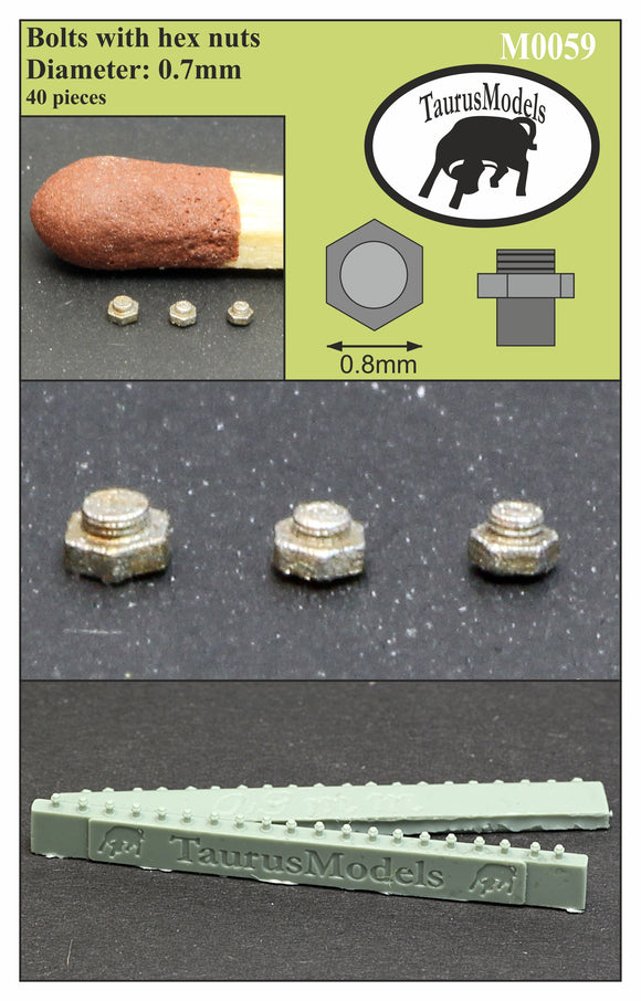 M0059 Bolts with hexagonal nuts Diameter: 0.8 mm 40 pieces