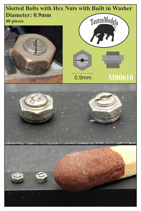 M00610 Bolts with hexagonal nuts, built-in washer. Diameter: 0.9 mm (40 pieces) 1/32 by TAURUS