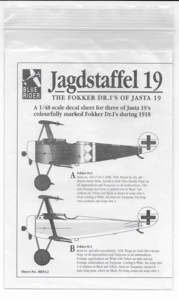 BR-512 The Fokker Dr.1 in Jasta 19 1/48 by BLUE RIDER (2nd Hand)