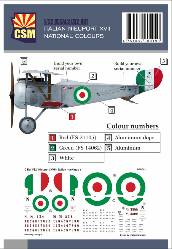 D32-001 Italian Nieuport XVII National Colours 1/32 by COPPER STATE MODELS