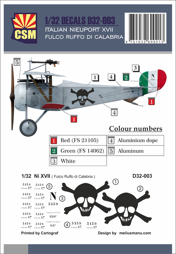 D32-003 Italian Nieuport XVII Fulco Ruffo Di Calabria 1/32 by COPPER STATE MODELS