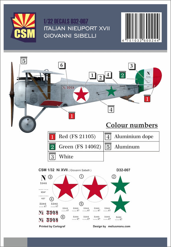 D32-007 Italian Nieuport XVII Giovanni Sebelli 1/32 by COPPER STATE MODELS