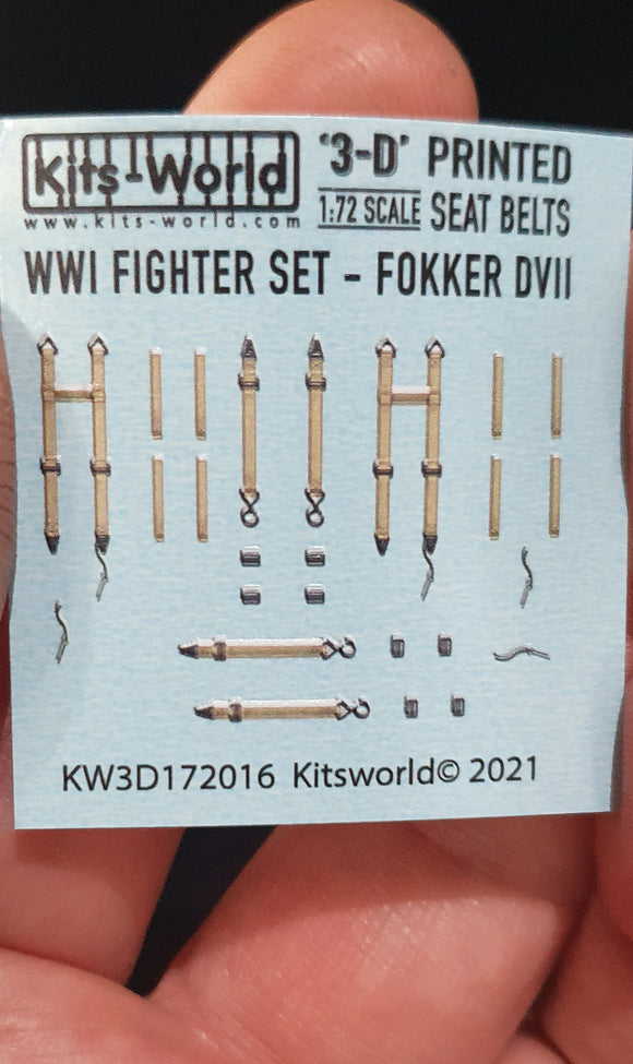 KW3D172016 Fokker D.VII Full Colour 3D Seat Belts 1/72 by KITS-WORLD