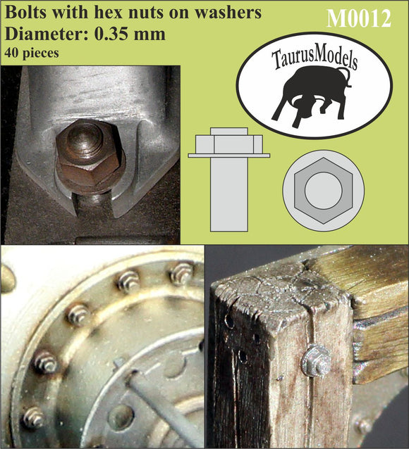 M0012 Bolts with Hex Nuts on Washers Diameter: 0.35 mm (40 pieces) 1/32 by TAURUS