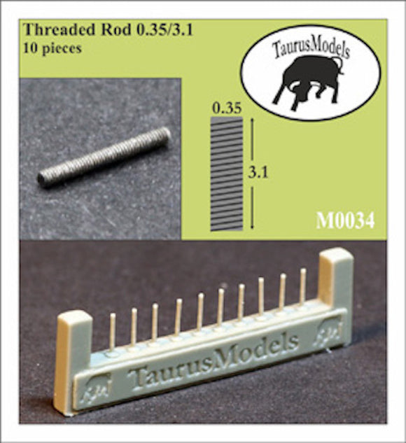 M0034 Threaded Rods Dimensions: 0.35/3.1 mm (10 pieces) 1/32 by TAURUS
