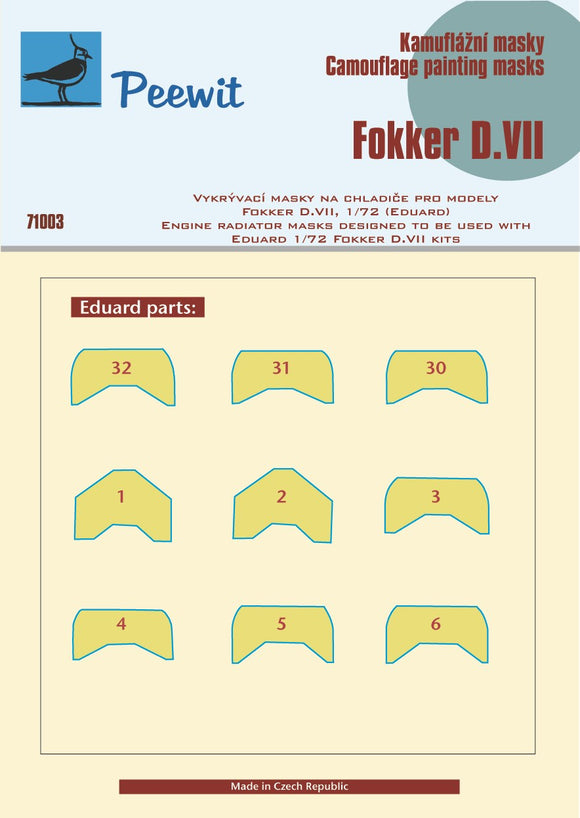 71003 Fokker D.VII radiator masks for Eduard kit 1/72 by PEEWIT