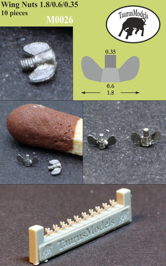 M0025 Wing Nuts Dimensions: 1.8/0.6/0.35 mm (10 pieces) 1/32 by TAURUS