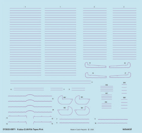 D72022 Fokker D.VII Rib Tapes pink 1/72 by EDUARD